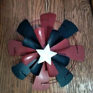 TrueLiving Metal Windmill Red/Blue/White Star Wall Hanging Decor - 10"